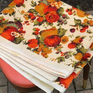 Floral Upholstery Burlap Cut Fabric, MCM Vintage